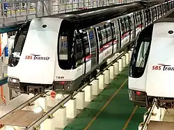Two Alstom Metropolis C751A stocks stabled in Sengkang depot, taken in November 2008