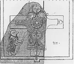 19th century drawing of the Calf of Man stone cross.