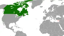 Map indicating locations of Canada and Cyprus