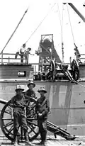 3.2-inch guns being loaded at Tampa FL during the Spanish–American War.