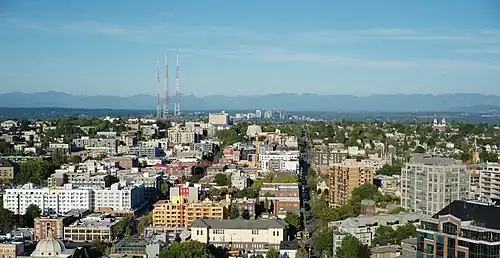 Capitol Hill as seen from 9th Avenue and Pine Street, looking east
