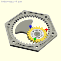 Cardano's (1501-1576) hypocyclic gears: the red, green and blue pins reciprocate on diameters of the ring gear.