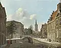 Daily activities along the Paviljoensgracht with the St. Jacobskerk in the distance