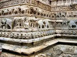 Carved elephants on the walls of Jagdish Temple that was built by Maharana Jagat Singh Ist in 1651 A.D.