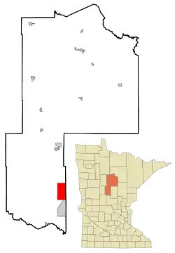 Location of Lake Shore within Cass County, Minnesota