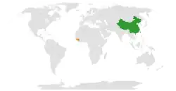 Map indicating locations of China and Guinea