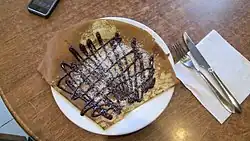 Chocolate-Coconut Crêpe served in crêperie near the Pantheon in Paris, France