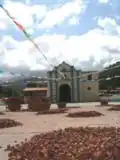 Plaza de Secado. The Church yard where the cocoa beans are sun dried.