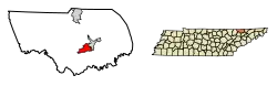 Location of New Tazewell in Claiborne County, Tennessee.