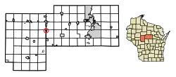 Location of Unity in Clark County and Marathon County, Wisconsin.