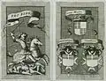 Coat of arms of the Knights Hospitaller of Rhodes, gules a cross argent shown quartered (1,4) for the Grand Master, and in chief for commanders and ordinary members (1695).
