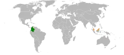 Map indicating locations of Colombia and Malaysia