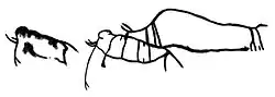 Tracing of paleo-American petroglyphs depicting two Columbian mammoths and an ancient bison.