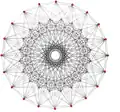 (1 1 22)4, has 80 vertices, 640 edges, 1280 triangular faces and 640 tetrahedral cells, seen in this 20-gonal projection.[44]