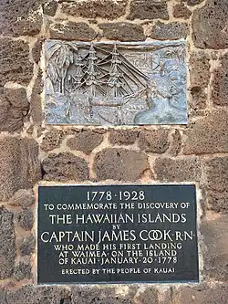 Cook Landing commemoration plaque at Hofgaard Park