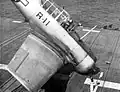 North American T-6 Texan crashed on USS Saipan in 1946.