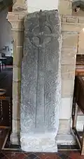 Carreg Gwgan (Gwgan's Stone); 9-10th century Celtic cross, kept in Church of St Dogfan