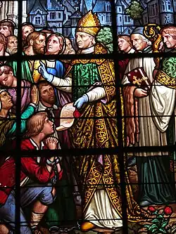 Stained glass representing François de Harlay inside the Église Saint-Ouen in Le Tronquay