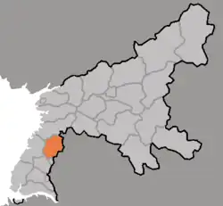 Map of South Pyongan showing the location of Taedong
