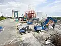 The Ferris wheel being dismantled