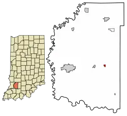Location of Cannelburg in Daviess County, Indiana.