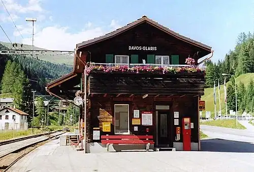 Two-story building with gabled roof