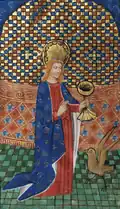 St John the Evangelist depicted in a 14th-century manuscript in the Flemish style