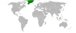 Map indicating locations of Denmark and Malaysia