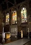 Detail of the main nave with stained glass windows