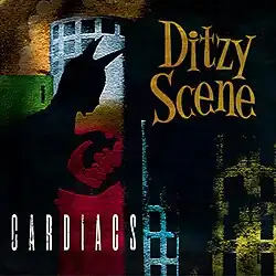 The silhouette of an anthropomorphic cat playing with mice to the left and the song's title to the right