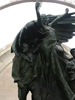 View of the central bronze sculpture.