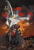 In the painting Sanctified Kosovo by Dragutin Inkiostri Medenjak, the double-headed eagle is holding the Serbian flag in one claw and ripping the flag of the Ottoman Empire in the other.