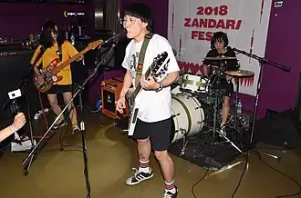 Drinking Boys and Girls Choir performing in Seoul South Korea, 2018 (L-R: Meena Bae, former member Bondu Seo, Myeong-jin Kim)