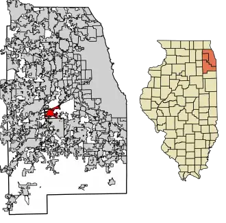 Location of Lemont in DuPage County, Illinois
