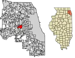 Location of Oak Brook in DuPage and Cook Counties, Illinois