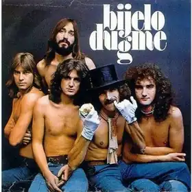 Bijelo Dugme in 1974. Standing: Zoran Redžić; sitting, from left to right: Vlado Pravdić, Goran Bregović, Željko Bebek, Ipe Ivandić.