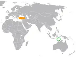 Map indicating locations of Timor-Leste and Turkey
