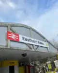 Brand-new station sign at the ticket office, fitted January 2025.