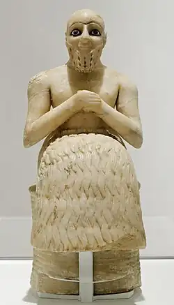 The Statue of Ebih-Il; circa 2400 BC; gypsum, schist, shells and lapis lazuli; height: 52.5&nbsp;cm
