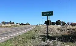 Entering Egnar along SH&nbsp;141 from the south, April 2020