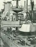 A 21 cm (8.26 in) gun turret being installed on Eidsvold.