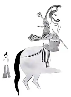 Drawing of a rider (Entry into Jerusalem), a lost wall painting from the Nestorian church at Karakhoja, 9th century.