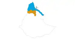 Map indicating locations of Eritrea and Tigray Region