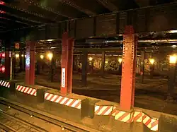 The abandoned trolley terminal viewed from the island platform