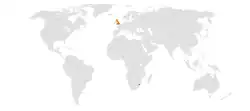 Map indicating locations of Eswatini and United Kingdom