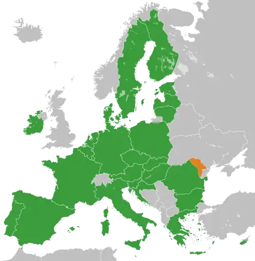Map indicating locations of European Union and Moldova