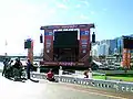 The giant screen being set up at Darling Harbour, 2010.