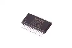 FTDI FT232RL: USB to UART chip (in SSOP package).