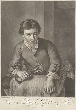 Engraved by John Faber the Younger after Philippe Mercier – ‘’Rural Life - Young Male Shearing a Sheep’’ Chaloner Smith 405 Yale Center for British Art