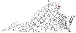 Falls Church highlighted red in the Commonwealth of Virginia